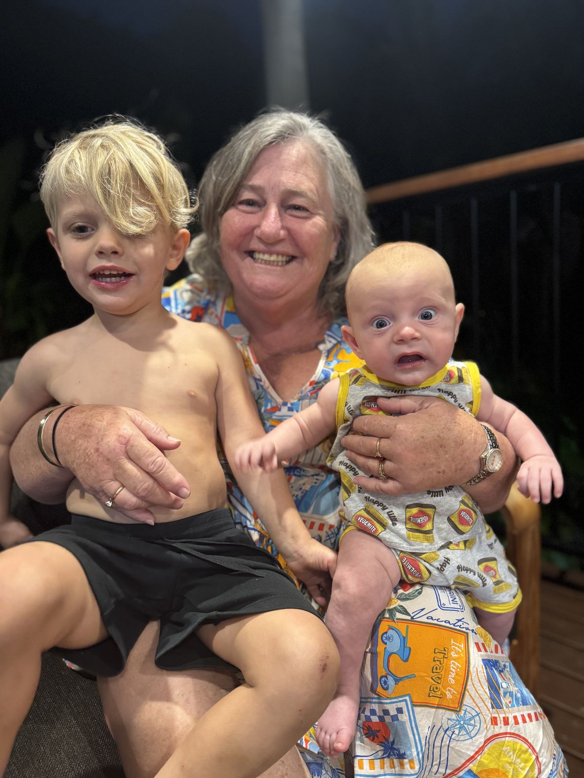 Julie, Grandma Jules, with two of her grandkids